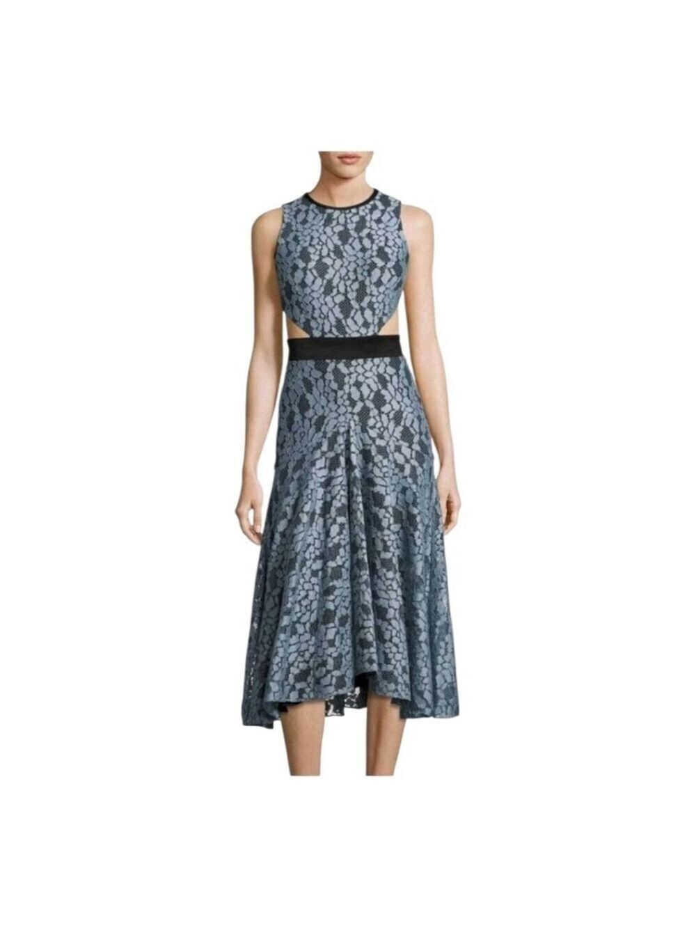 Alexis Dress Size S Blue & Black Lace Cutout Midi